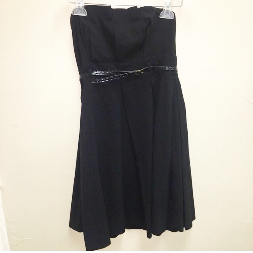 Black Halo Lbd Strapless Belted Mini Cocktail Dress W/ Pockets